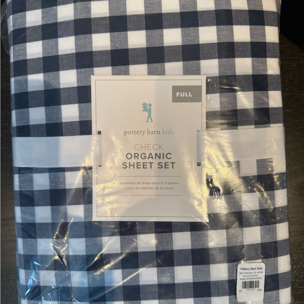 Pottery Barn Kids Navy Check Sheet Set Full Size